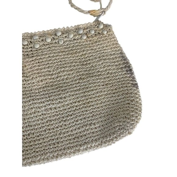 Vintage Crochet Straw and Beaded Off White Zip Top Clutch Bag Made in Japan - Picture 7 of 10